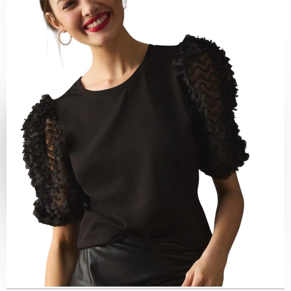 Anthropologie Tops - NWT Anthropologie Black Ruffle-Sleeve Top by Flat White Size XS
